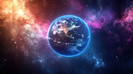 Obraz premium Breathtaking View of Earth from Space with a Vast Starry Sky Backdrop
