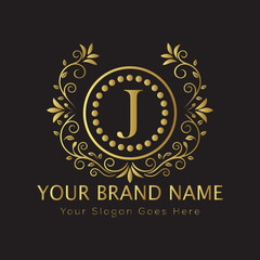 Letter Luxury brand logo design with a royal gold crown emblem and elegant typography
