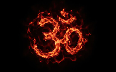 OM symbol formed by Burlywood color flames on a black background