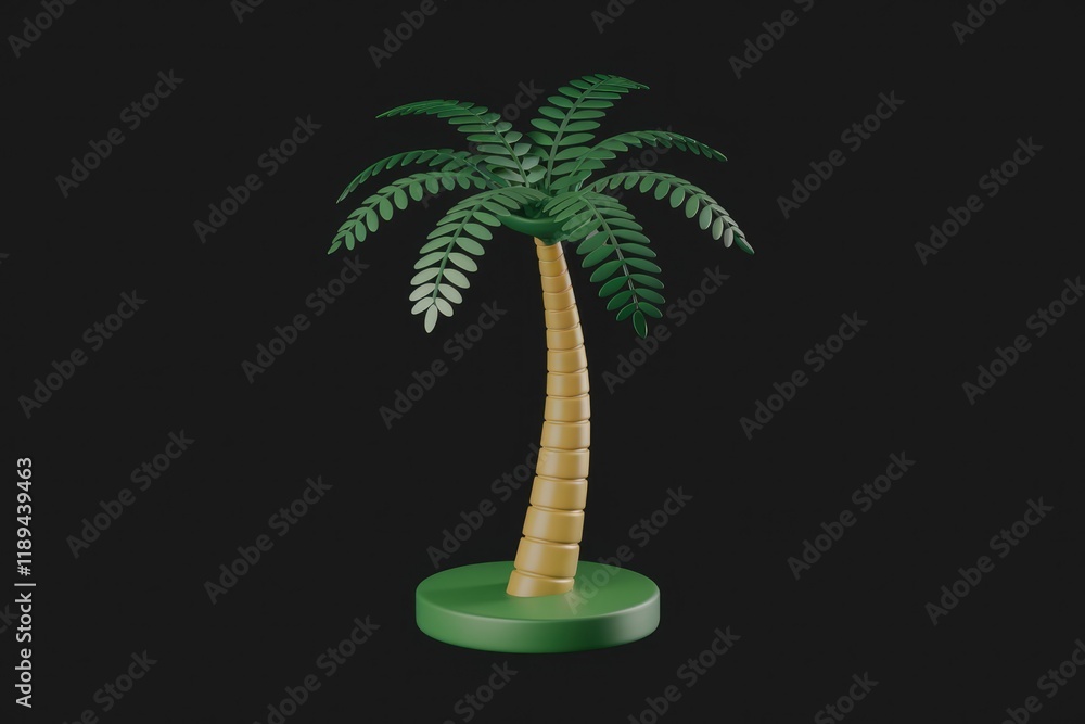 Aufkleber a stylized 3d model of a palm tree, rendered against a transparent background.