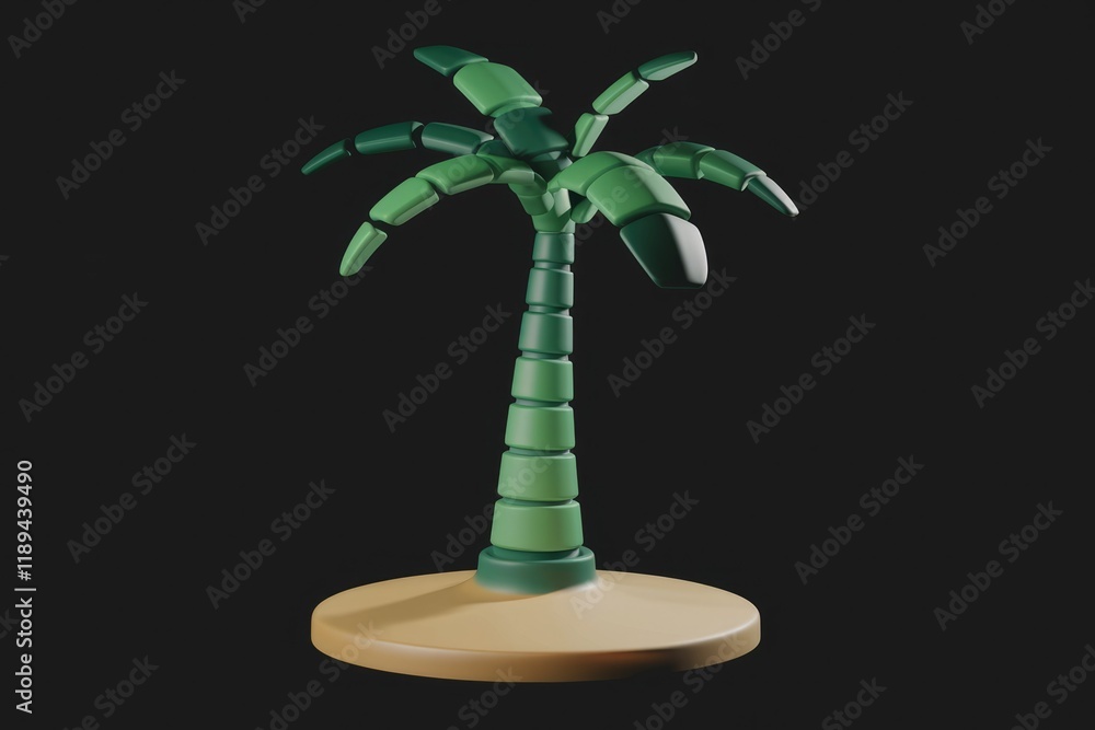Fototapete stylized 3d render of a green segmented palm tree on a small beige base, isolated on transparent bac