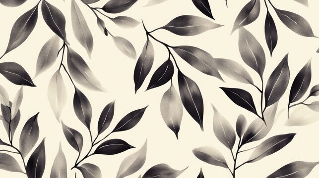 Black and white leafy patterned background with a white background. The leaves are very detailed and the pattern is very intricate