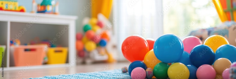 Aufkleber colorful toys and balloons create a vibrant atmosphere in a joyful child playroom filled with creati