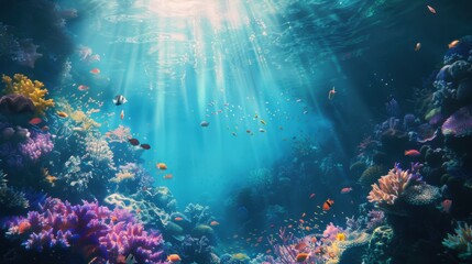 a surreal dreamscape of vibrant underwater worlds and aquatic wonders, white space in the center of the page for text, ethereal and enchanting hues against a backdrop of ocean depths