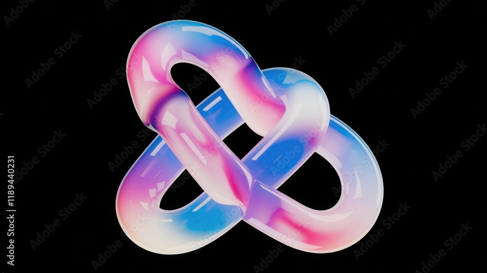 Aufkleber Abstract 3D render of interconnected glossy loops with a vibrant pink and blue gradient.