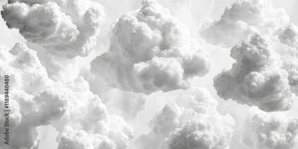 Poster a collection of clouds in various shapes and sizes, captured in monochrome