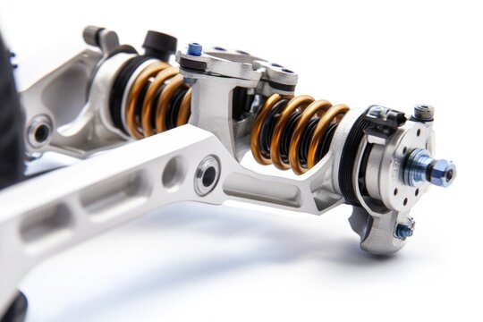 Close-up shot of a motorcycle's front suspension, ideal for mechanics or bike enthusiasts