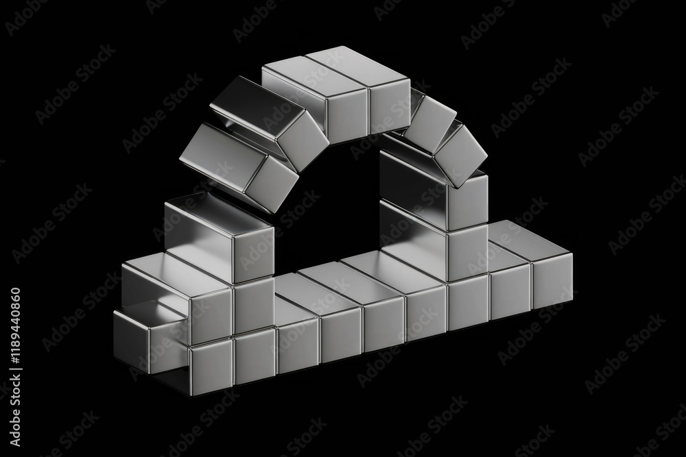 Leinwandbilder abstract 3d rendering of a metallic structure resembling an arch or bridge, built from cubes.