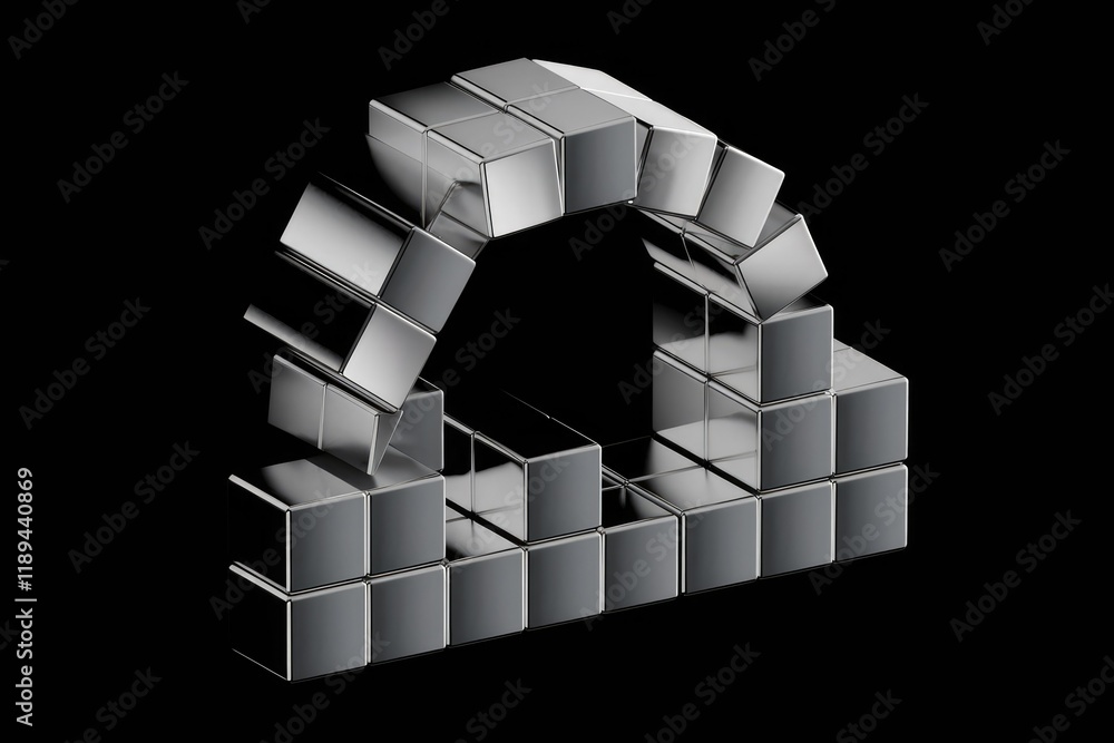 Fototapete metallic blocks forming an arch, a minimalist and abstract structure.