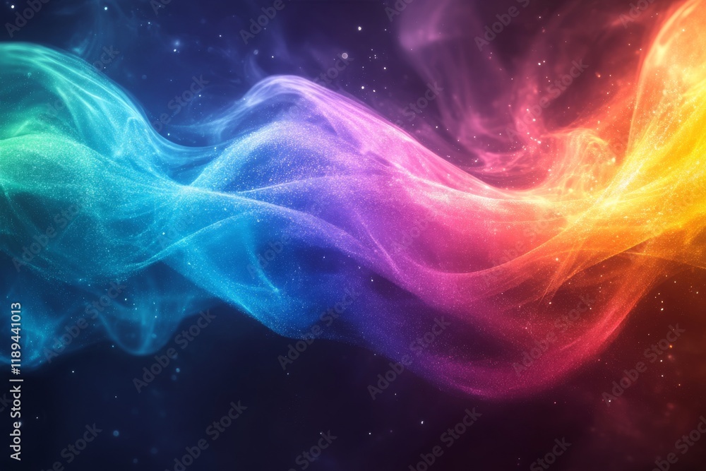 Poster colorful swirling abstract design with vibrant gradients and soft textures against a dark background