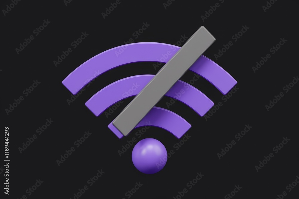 Aufkleber 3d render of a purple wi-fi symbol with a grey bar across it, signifying disabled internet connectio