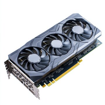 a gray graphics card with three cooling fans