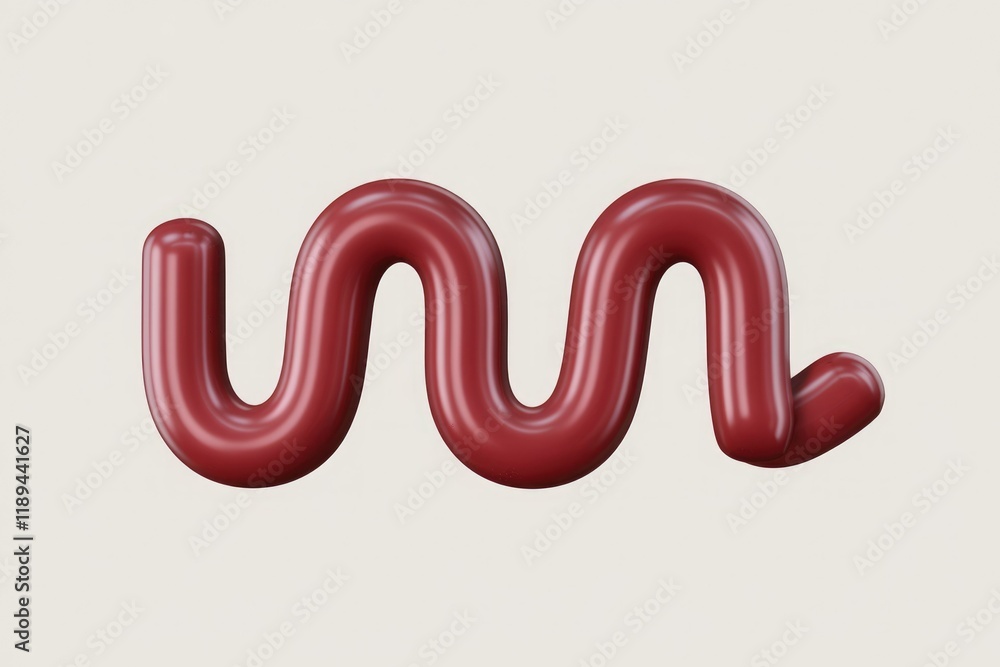 Poster A 3D rendering of a wavy, maroon-colored blob, resembling a stylized letter or abstract shape.