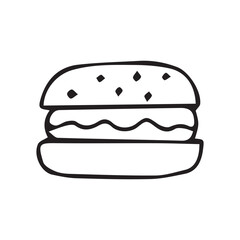 meal. doodle food with colored filling. fast food icons. fast street food. burger. pizza and hot dog. cutlets with a bun. vector. doodle. on a colored background. food products.