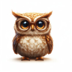 Obraz premium A detailed illustration of an owl with brown and white feathers, standing on its talons against a white background