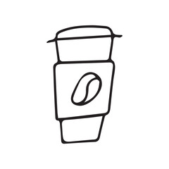 a cup of hot coffee in the morning. It's coffee time. a cup of hot drink and coffee beans. vector. the cafeteria icon. colored glasses with coffee to take away. an invigorating drink.