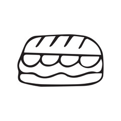 meal. doodle food with colored filling. fast food icons. fast street food. burger. pizza and hot dog. cutlets with a bun. vector. doodle. on a colored background. food products.