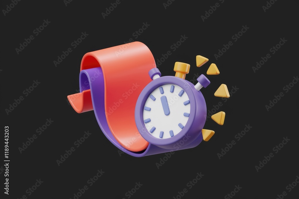 Aufkleber A 3D rendering of a stopwatch with a colorful ribbon, symbolizing speed and time management.