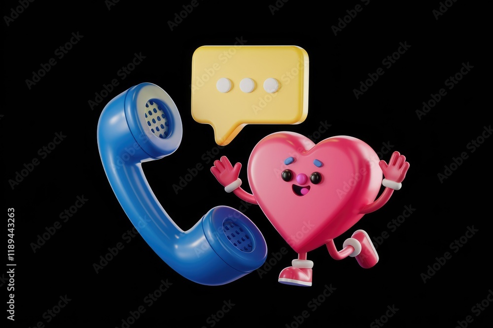 Aufkleber a cheerful heart character makes a phone call, conveying a message of love and connection.