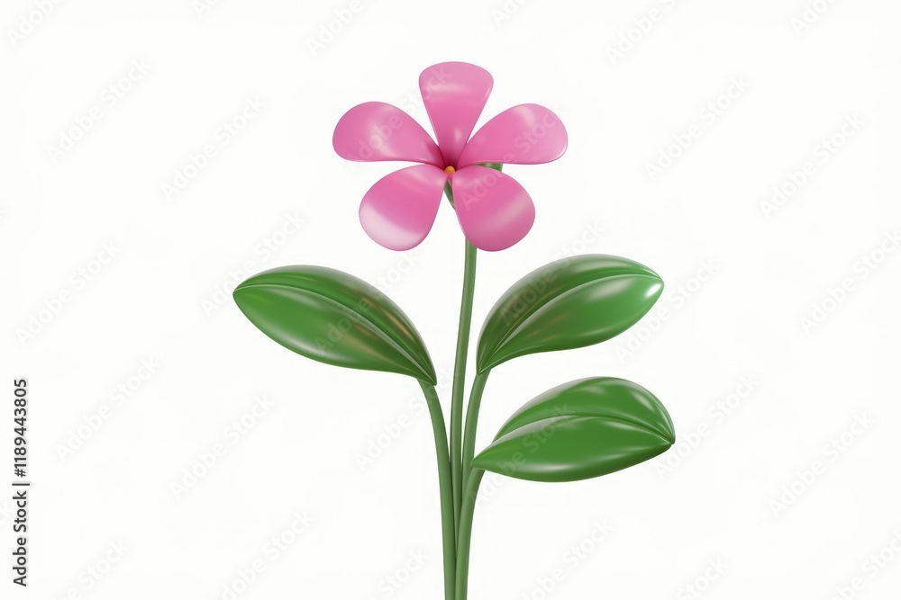 Aufkleber a simple 3d rendering of a pink flower with green leaves, isolated on a white background.