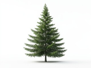 a single green pine tree on a white background