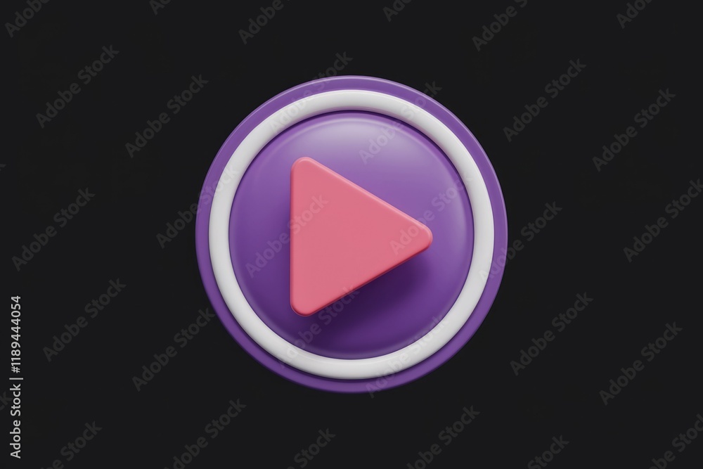 Poster A 3D rendered play button with a purple background and a pink triangle.
