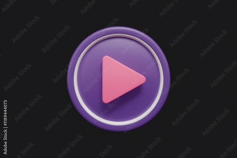 Poster A 3D render of a pink play button on a purple circle against a transparent background.