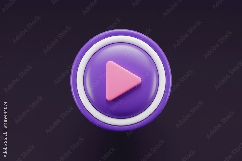 Poster A 3D render of a purple play button with a pink triangle inside, symbolizing media playback.