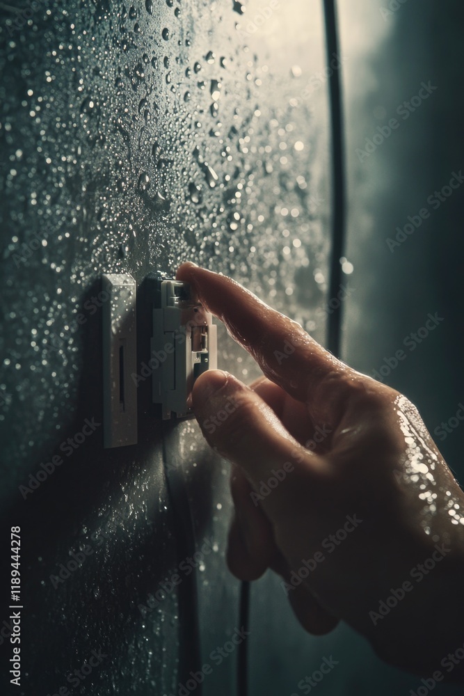 Aufkleber a hand presses a button on a wall in a modern setting