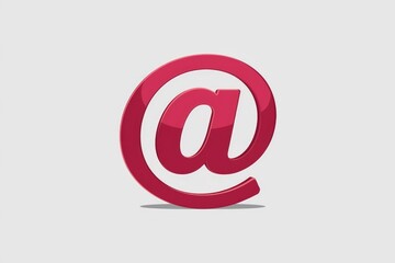 A three-dimensional, glossy, crimson-colored at symbol.