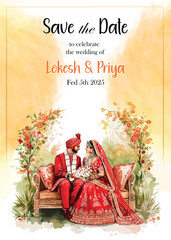 Modern Wedding Invitation Card Design with bride and groom