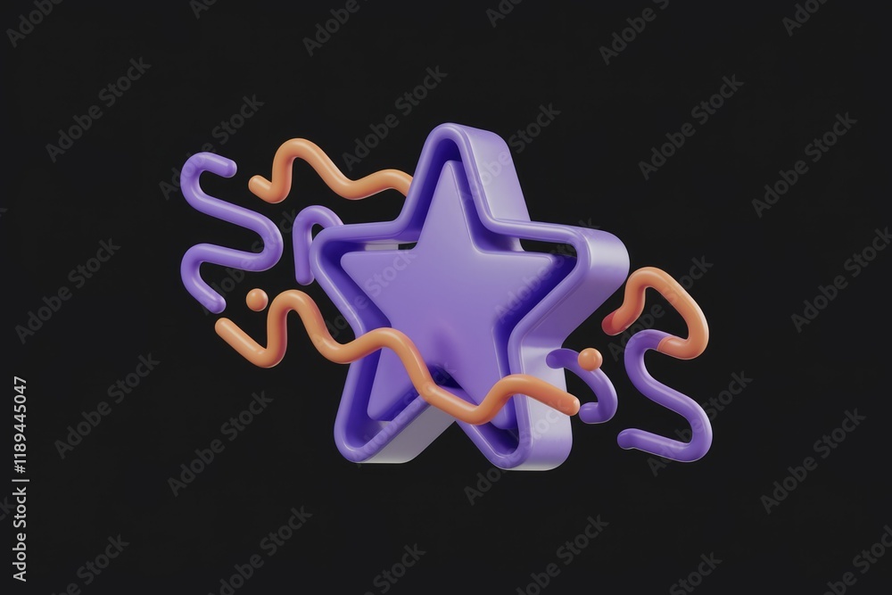 Aufkleber A 3D rendering of a purple star with orange abstract shapes, symbolizing creativity and design.