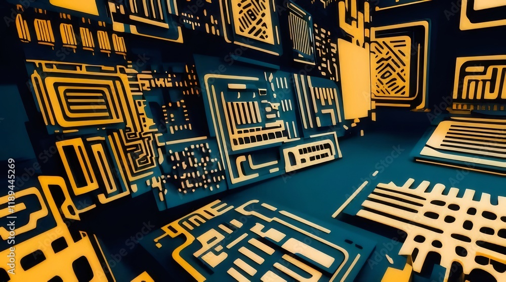 Aufkleber abstract 3d rendering of circuit boards, technology background.