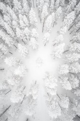 Obraz premium Aerial view of winter forest covered by heavy snow.