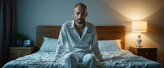 Generated image. Insomnia. Man awake.