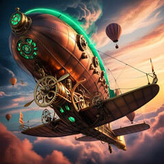 "Stunning Steampunk Airship Illustration &ndash; Vintage Fantasy Art for Creative Projects" Generated with AI.