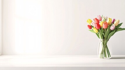 Naklejka premium Colorful Tulip Bouquet in Glass Vase