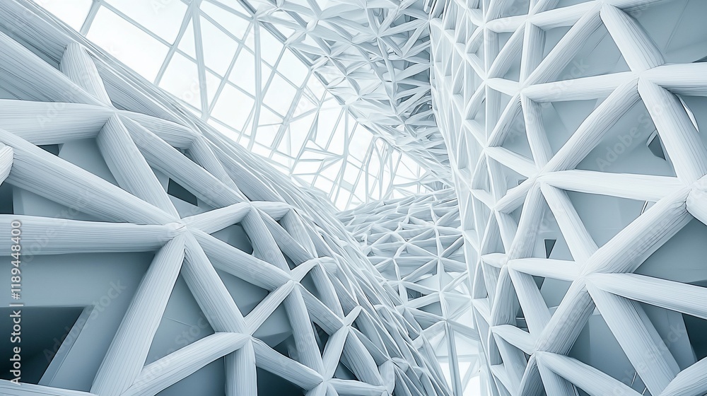 Poster Abstract architectural structure with complex geometric patterns and light blue hues.