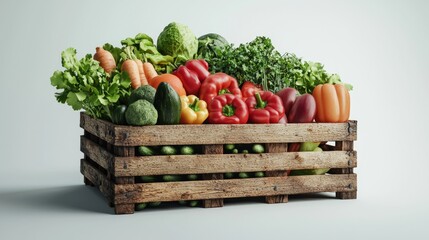 Photorealistic render of overflowing vegetables on white surface with settings