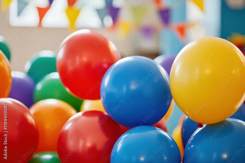 Poster colorful balloons and toys create a joyful atmosphere in a cheerful playroom for children. generativ