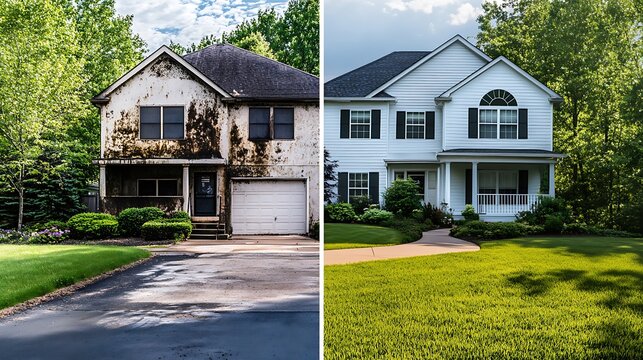 House before and after renovation showing extreme makeover