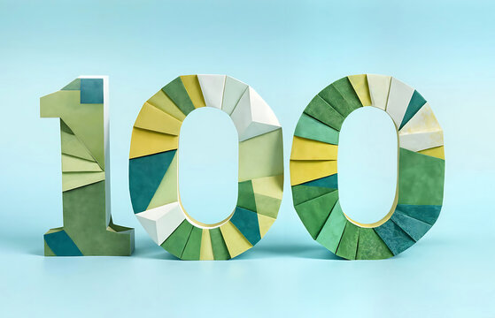 100, nombre anniversaire en papier origami et v&eacute;g&eacute;tal nature