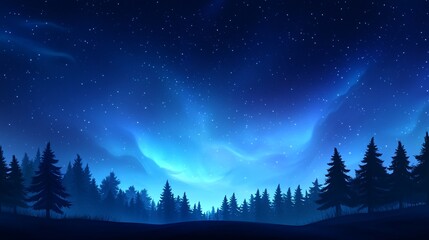Serene Night Sky Over a Silhouetted Forest
