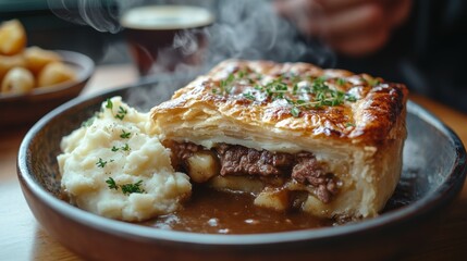 Close-Up of a Steaming Freshly Baked Pie for British Pie Week 16