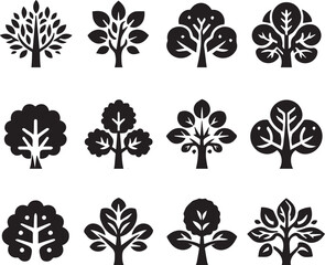 Tree vector black and white (set of icons of tree) plants vector black and white