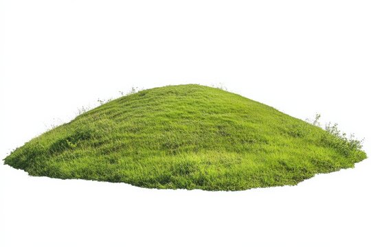 A grass covered mound against a white background