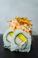 Asian food dinamita sushi roll closeup