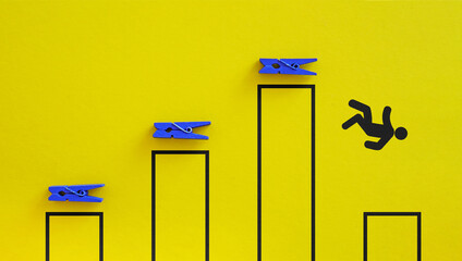 Downfall, failure or stepping off the top in business are shown by man falling down from the stairs