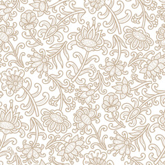 Abstract swirl flowers, paisley pattern, beige and white colors. Seamless floral pattern-577.