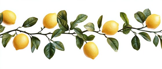 a branch of lemons with green leaves
